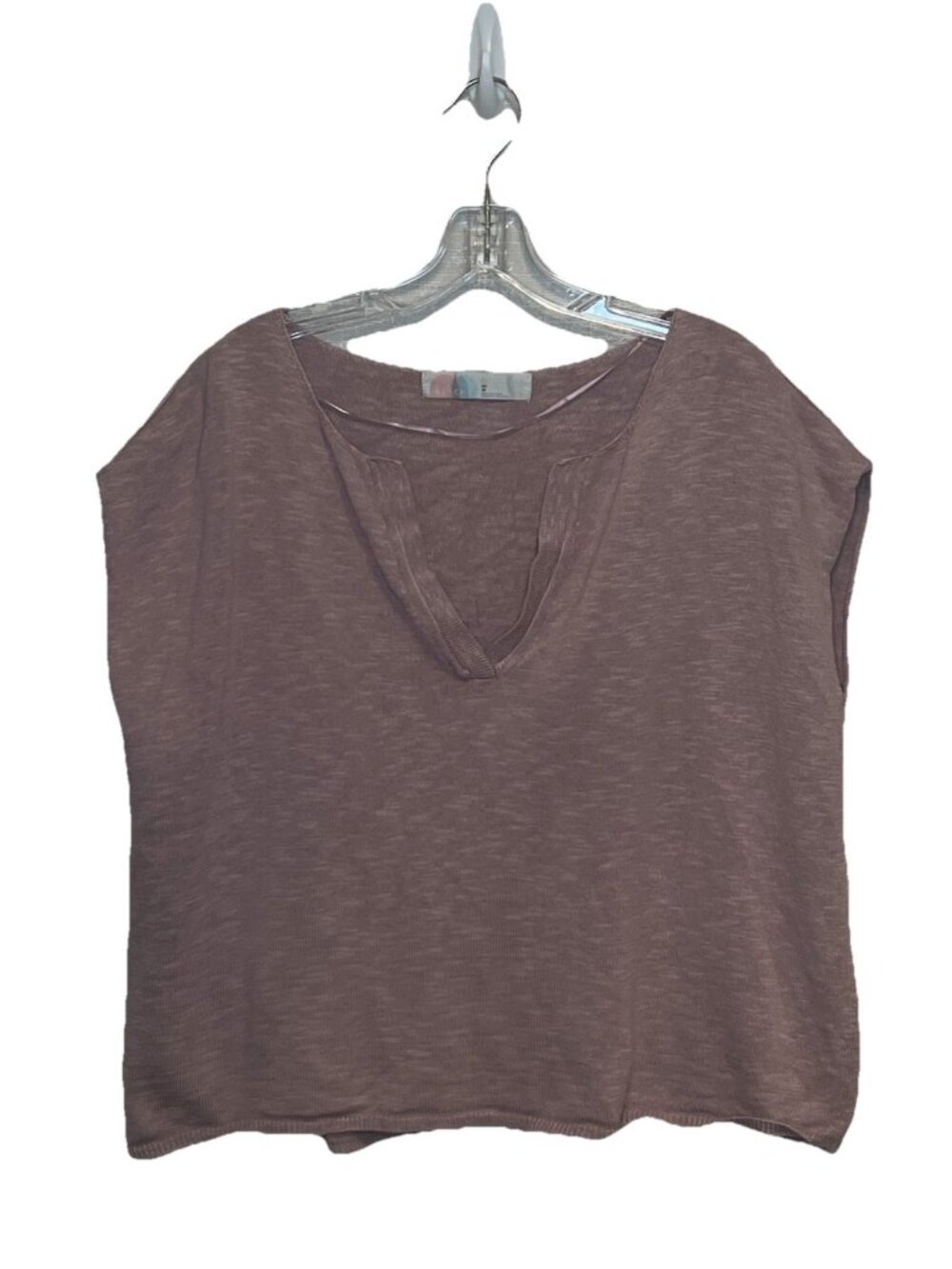 Free People Beach XS Mauve Linen Blend Cutout V Neck Slouchy Knit Top Boho